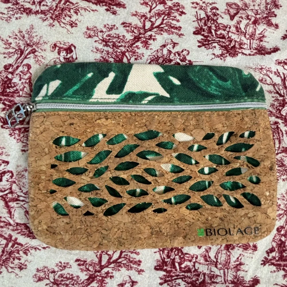 Laser Cut Cork Biol’Age Botanical Leaf Print Sustainable Canvas Cosmetic Bag